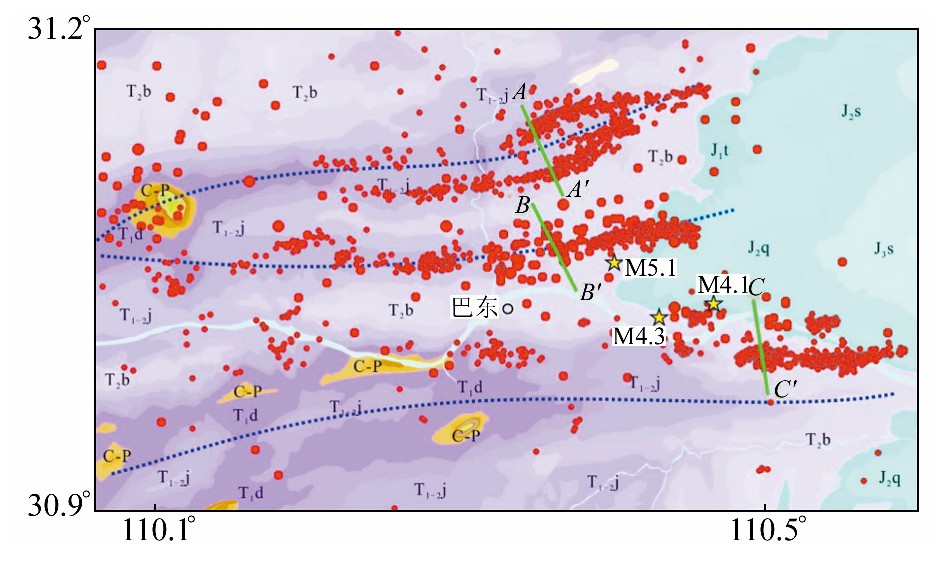 ͼ2 оֲFig.2 Geology and seismic activity of Badong area