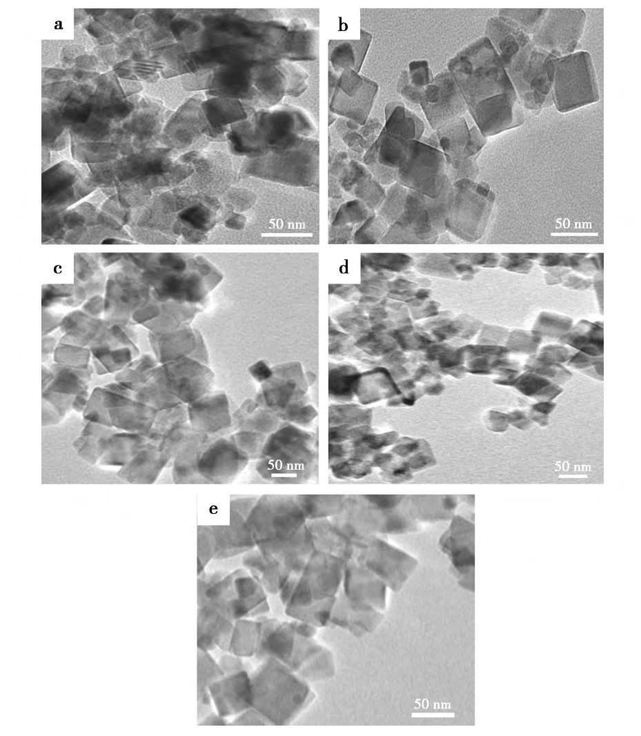 ͼ4 ͬŨNa OHºϳɵCe O2TEMͼFig.4 TEM images of cubic nano-Ce O2synthesized at different concentrations of Na OH solution